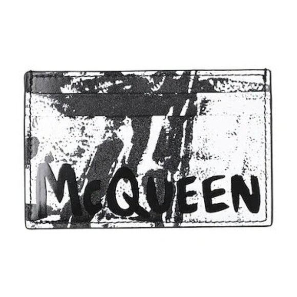 Alexander McQueen Black/White Leather Card Holder- Brand New